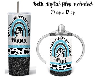 Mommy and Me Cowprint Glitzer Regenbogen Tumbler Wrap Set DIGITAL DOWNLOAD png für Sublimation (GERADE)