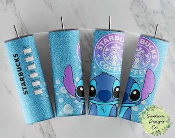 Lilo & Stitch Coffee Glitter Tumbler Wrap PNG Digital Download für Sublimation (STRAIGHT)