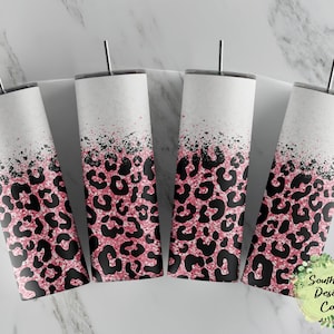 Pink Leopard Print Ombre Blanc STRAIGHT PNG Tumbler Wrap Téléchargement numérique pour sublimation