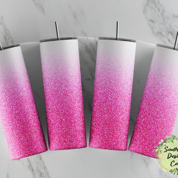 Pink & White Glitter Ombre Tumbler Wrap PNG Digital Download for Sublimation