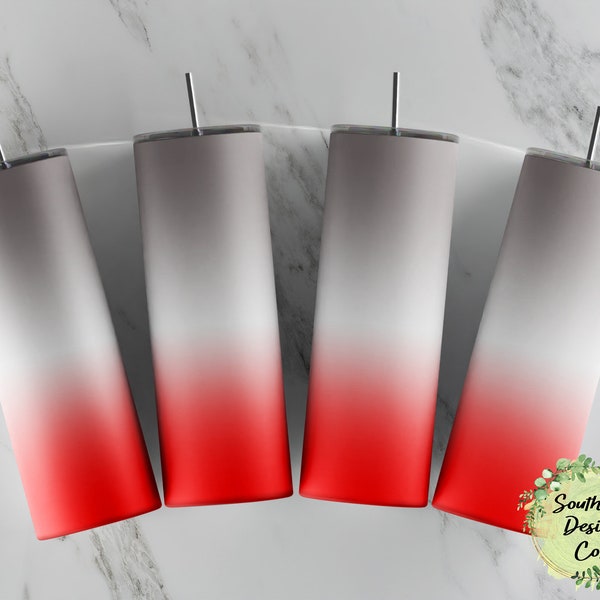 Red Gray and White Ombre Tumbler Wrap PNG Digital Download for Sublimation (STRAIGHT)