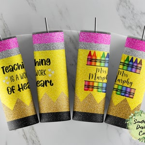 Teaching is a Work of Heart Pencil Glitter Tumbler Wrap PNG Digital Download for Sublimation (STRAIGHT)