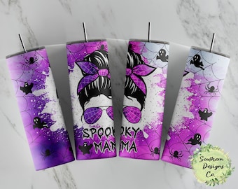 Halloween Spooky Mama PNG, Pumpkin Ghost Tumbler Wrap | Spider Web | Halloween | Skinny Digital Download for Sublimation