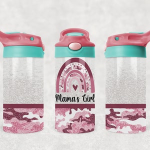 12 oz Kids Flip Top Mama&#39;s Girl Mommy&#39;s Girl Tumbler Wrap PNG Digital Download for Sublimation