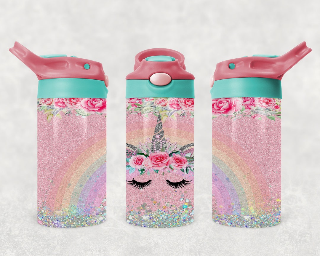 12 Oz Kids Unicorn Rainbow Glitter Tumbler Wrap Flip Top PNG Digital ...