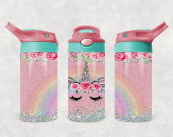 12 Oz Kids Boho Rainbow Leopard Tumbler Wrap Flip Top PNG Digital ...