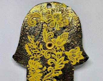 Gold Lace Hamsa, Hamsa Hand, Yoga, Wall Decor, Protection, Jewish Art, Jewish Home, Hamsa Prayer