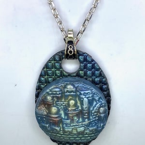 Jerusalem pendant, Jerusalem necklace, polymer clay, statement jewelry, Judaic jewelry