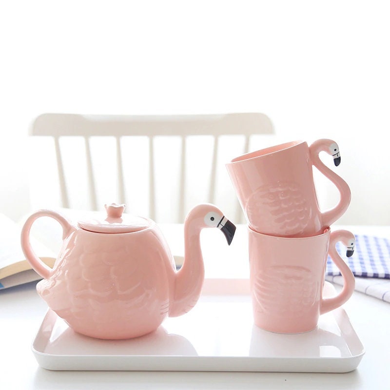 Set de Thé Rose Flamant Excentrique | Pot et Tasse