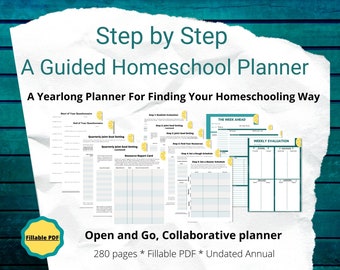 Fillable, Step by step - Guided Annual Homeschool Planner. Collaborative Lesson Planner. Homeschool Organizer. Great for dysgraphia.