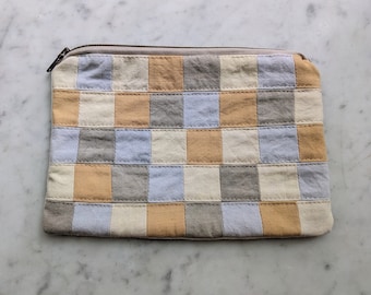 naturally dyed patchwork zipper pouch • large • cotton and canvas • colorful zipper pouch
