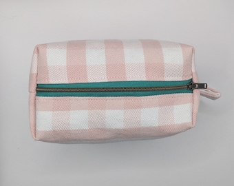 upcycled boxy zipper pouch • pink checkerboard