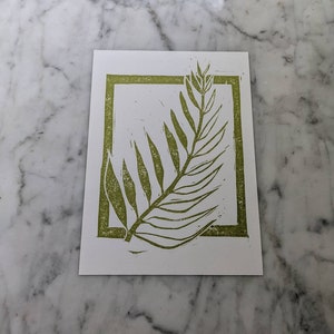 linocut print • two tone leaf • 5x7 • handprinted