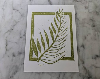 linocut print • two tone leaf • 5x7 • handprinted