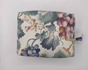 upcycled boxy zipper pouch • vintage grapes and leaves