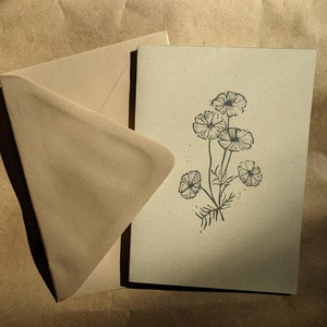 linocut greeting card • cosmos • 5x7 • handprinted • blank inside