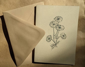 linocut greeting card • cosmos • 5x7 • handprinted • blank inside
