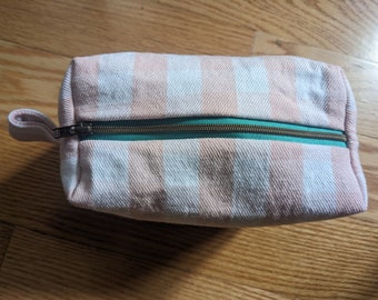 upcycled boxy zipper pouch • pink checkerboard