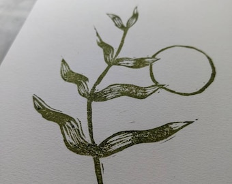 linocut print • leaf with sun • 5x7 • handprinted