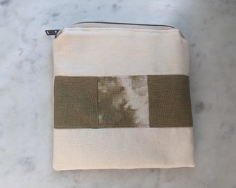 naturally dyed patchwork zipper pouch • medium • cotton and canvas • natural zipper pouch