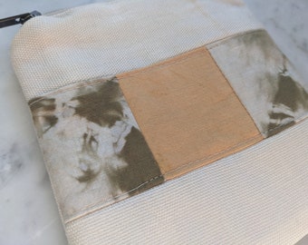 naturally dyed patchwork zipper pouch • medium • cotton and canvas • natural zipper pouch