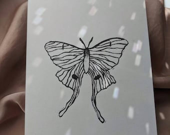 linocut print • luna moth • 5x7 • handprinted