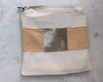 naturally dyed patchwork zipper pouch • medium • cotton and canvas • natural zipper pouch