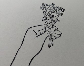 linocut print • wildflower bouquet • 5x7 • handprinted