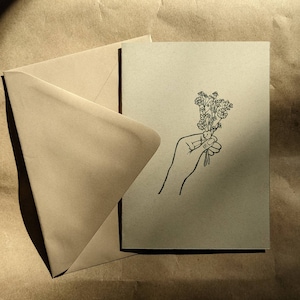 linocut greeting card • wildflower bouquet • 5x7 • handprinted • blank inside