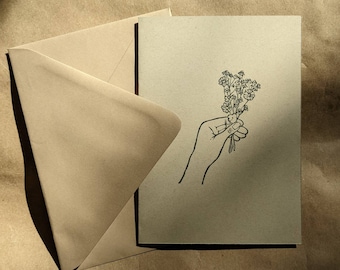 linocut greeting card • wildflower bouquet • 5x7 • handprinted • blank inside