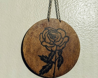 wall hanging • linocut rose • wood wall art