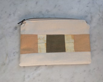 naturally dyed patchwork zipper pouch • large • cotton and canvas