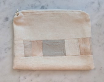 naturally dyed patchwork zipper pouch • medium • cotton and canvas • natural zipper pouch