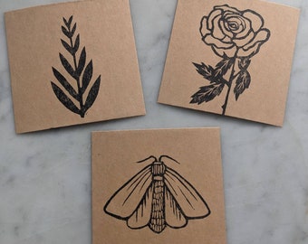 bundle • mini linocut prints • 3x3 • handprinted