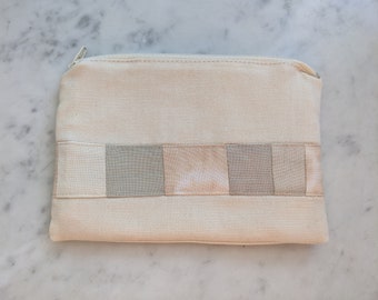 naturally dyed patchwork zipper pouch • medium • cotton and canvas • natural zipper pouch