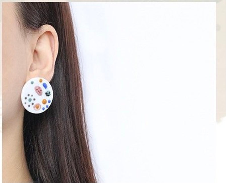 Simple Style Stud Earring Earrings Stud Earrings Big Earrings Resin Earrings Circle Earrings Aesthetic Earrings. Art Painting
