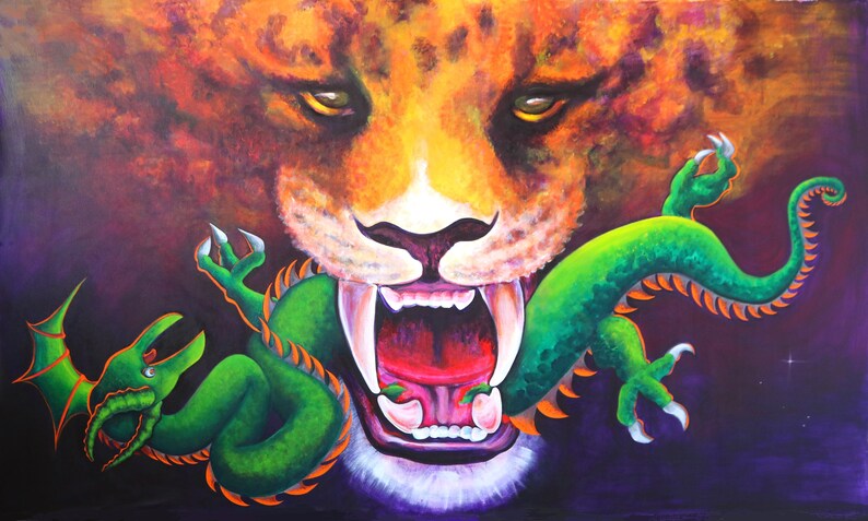 RUMBLE Jaguar Dragon Cosmic Amazon Mystical Dream Battle Fantasy Rainforest Serpent Sky Duel Orange Green Fierce Warrior Shaman Prophecy