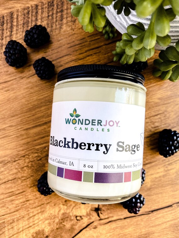 8 oz Blackberry Sage Hand Poured Natural Soy Cotton Wick Black Candle