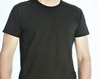 May include: A black short-sleeved t-shirt with a crew neck. The shirt is made of a soft, comfortable fabric and has a relaxed fit.