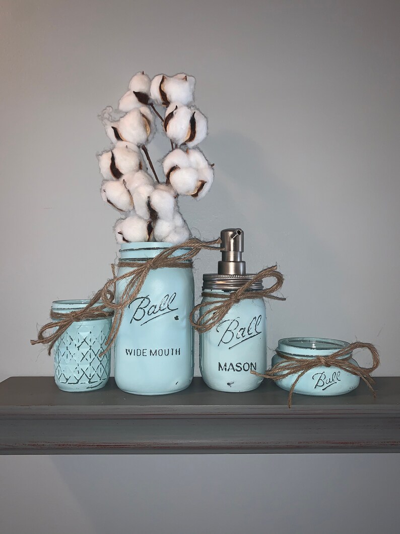 Rustic Bathroom Mason Jar Set Farmhouse Decor Mason Jars Etsy