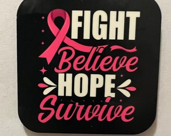 Breast Cancer Fight Believe Hope Survive Refrigerator Magnet - 2.5" x 2.5"