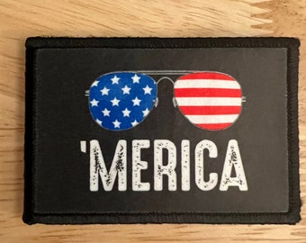 Merica USA Flag Patriotic Hook and Loop Patch - 2" x 3"
