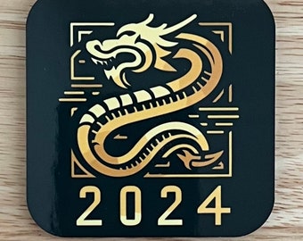 2024 Happy New Year Chinese Dragon Refrigerator Magnet - 2" x 3"