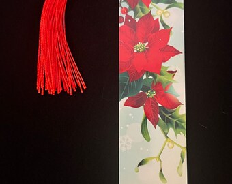 Merry Christmas Poinsetta Aluminum Bookmark - 1.5" x 4.75"