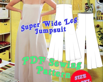 Super Wide Leg Jumpsuit - PDF Sewing Pattern & Instructions - Instant Download