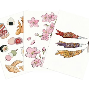 Cartões postais com ilustração japonesa