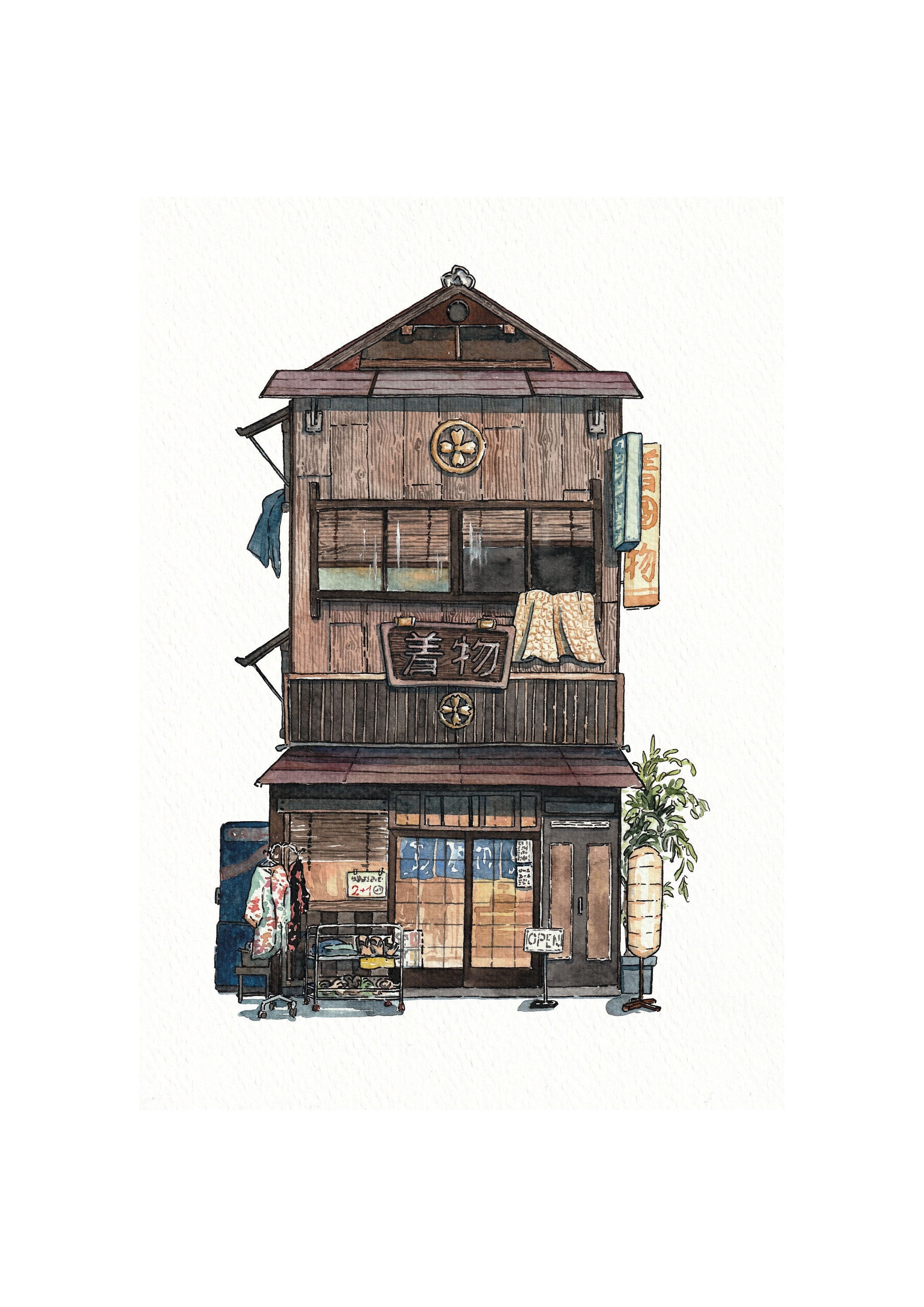 値下げ 水彩画 「Tokyo City 」N.Kizuka 額装