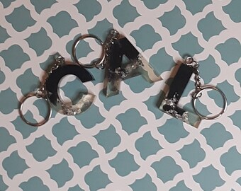 Glam Black, Clear and Silver Initial Keychain Resin Initial Keychain ...