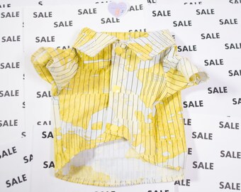 FINAL SALE - SMALL - Yellow Map Button Down Dog Shirt, Collared Pet clothes, Formal puppy fashion, Fancy cat apparel