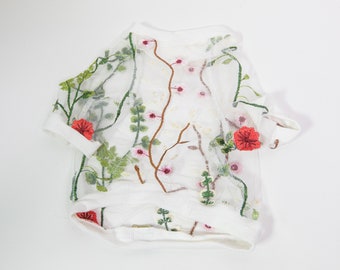 White Lace Dog Shirt: Embroidered Floral Spring Fashion